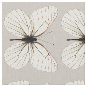 Chic White and Tan Butterfly Pattern Fabric