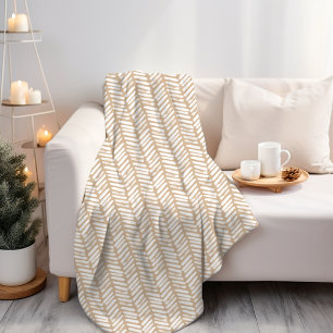 Chic White Beach Sand Beige Brown Abstract Chevron Fleece Blanket