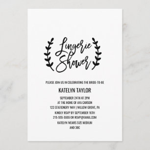 Chic White Black Olive Branches Lingerie Shower Invitation