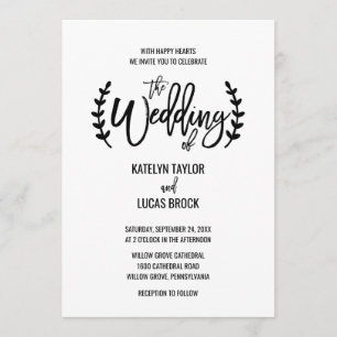 Chic White Black Olive Branches Wedding Invitation