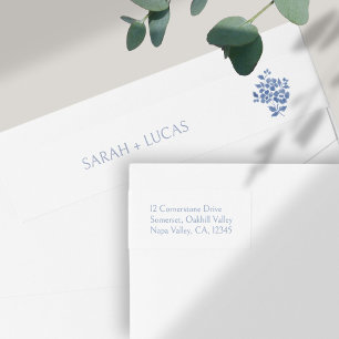 Chic White Blue Floral Bouquet Wedding Wrap Around Label