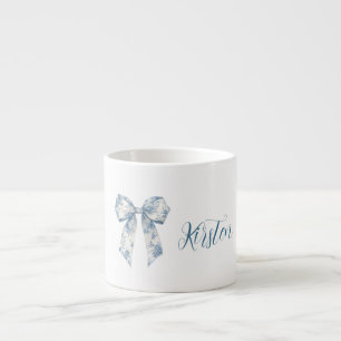 Chic White Blue Floral Bow Espresso Cup