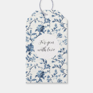 Chic White Blue Floral Christmas Gift Tags