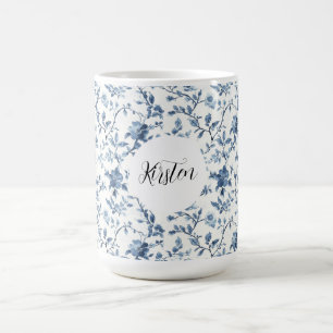 Chic White Blue Floral Coffee Mug
