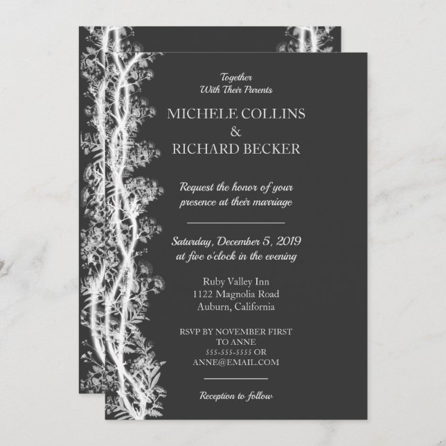 Chic White Botanical Border Wedding Invitation (Front/Back)