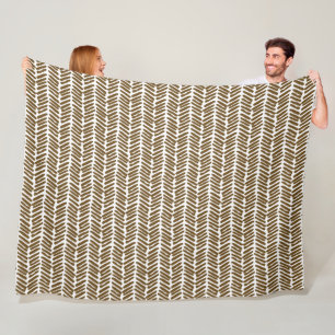 Chic White Brown Abstract Chevron Art Stripes Fleece Blanket