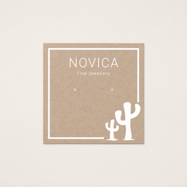 Chic White Cactus On Kraft Earring Display Card (Front)