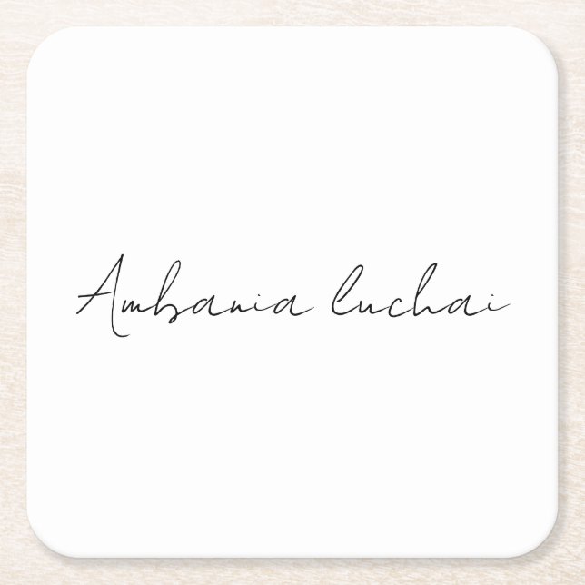 Chic White Calligraphy Creative Square Coaster (Front)