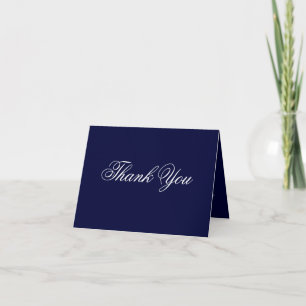 Chic White Calligraphy on Deep Navy Blue Wedding Thank You Card
