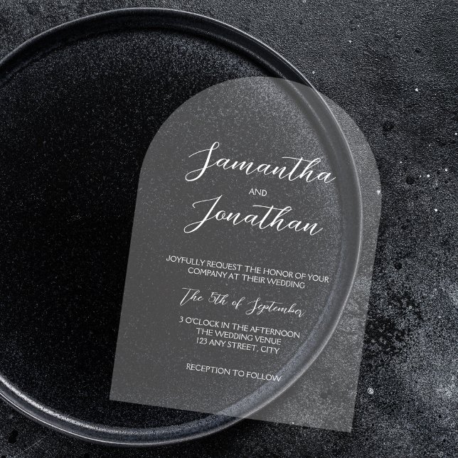 Chic White Calligraphy Script Arch Wedding  Acrylic Invitations (Chic White Calligraphy Script Arch Wedding Acrylic Invitations)