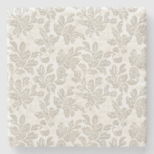 Chic White Cream Floral Wedding Stone Coaster