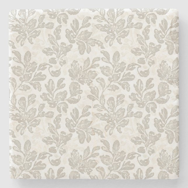 Chic White Cream Floral Wedding Stone Coaster (Front)
