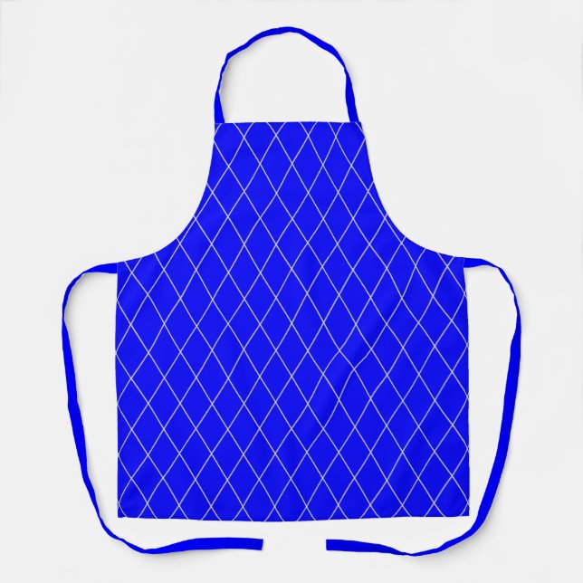 Chic White Diamond Pattern Blue Background Apron (Front)