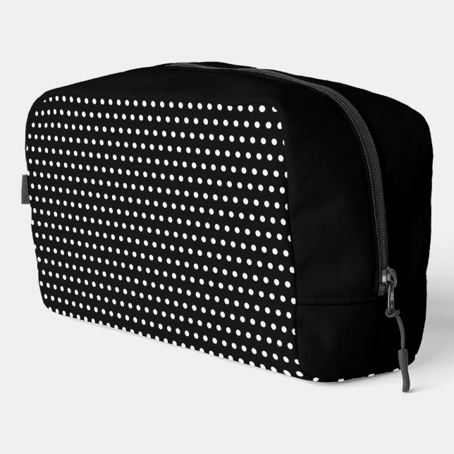 Chic White Dots Pattern On Black Dopp Kit (Right Corner)