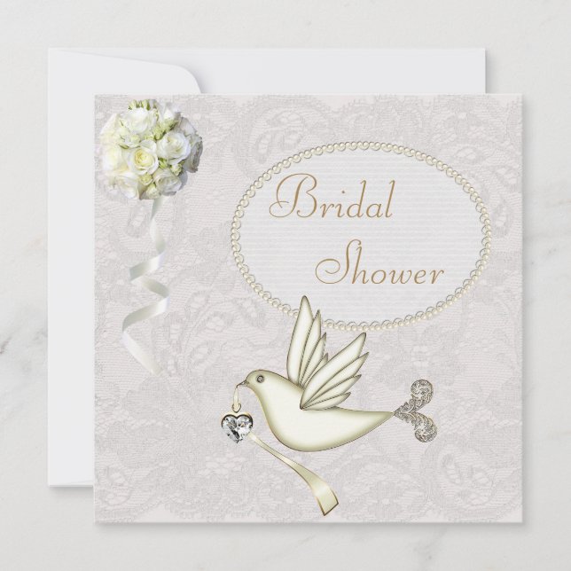 Chic White Dove Paisley Lace Bridal Shower Invitation (Front)