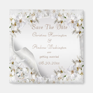 Chic White Dove Paisley Lace Save The Date Magnet