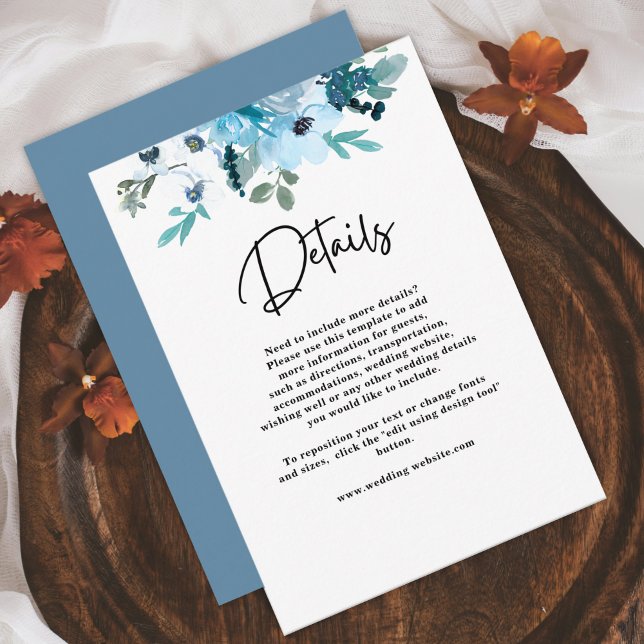 Chic white dusty blue floral wedding details  enclosure card (Creator Uploaded)