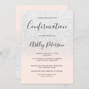 Chic white faux glitter pink ombre confirmation invitation