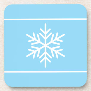 Chic White Festive Snowflake Stripes On Light Blue Coaster