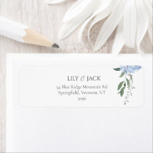 Chic White Floral Blue Hudrangea Return Address Label