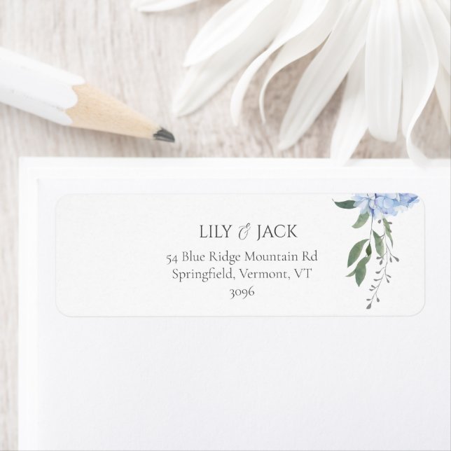 Chic White Floral Blue Hudrangea Return Address Label (Insitu)