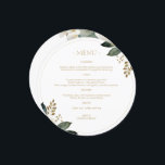 Chic White | Floral Foliage Watercolor Wedding  Menu<br><div class="desc">Elegant and chic. This lovely wedding menu features a watercolor illustration of foliage and fresh blossoming flowers and text in a contemporary golden taupe. Couple initials at the back alongside a continuing flower theme.</div>