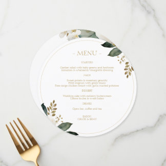 Chic White | Floral Foliage Watercolor Wedding  Menu