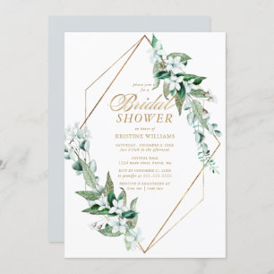 Chic White Floral Greenery Sage Bridal Shower Invitation