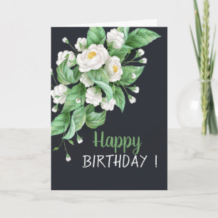 Chic White Flowers Birthday Card