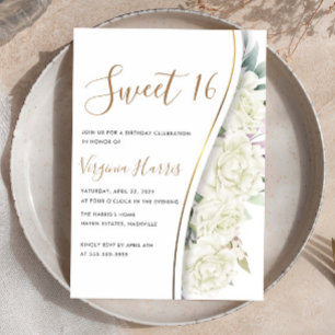 Chic White Flowers Sweet Sixteen 16 Birthday Invitation