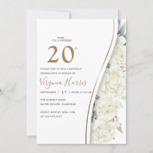 Chic White Flowers Twenty 20th Birthday Invitation