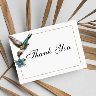 Chic white gold colourful hummingbird Thank You Invitation