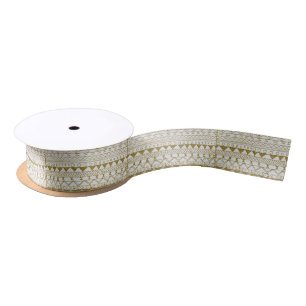 Chic white gold faux glitter aztec pattern satin ribbon