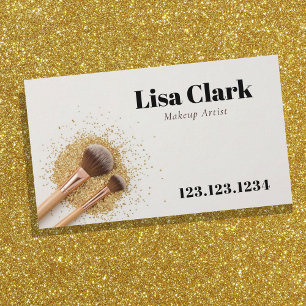 Chic White & Gold Glitter Makeup Brush Artist Business Card