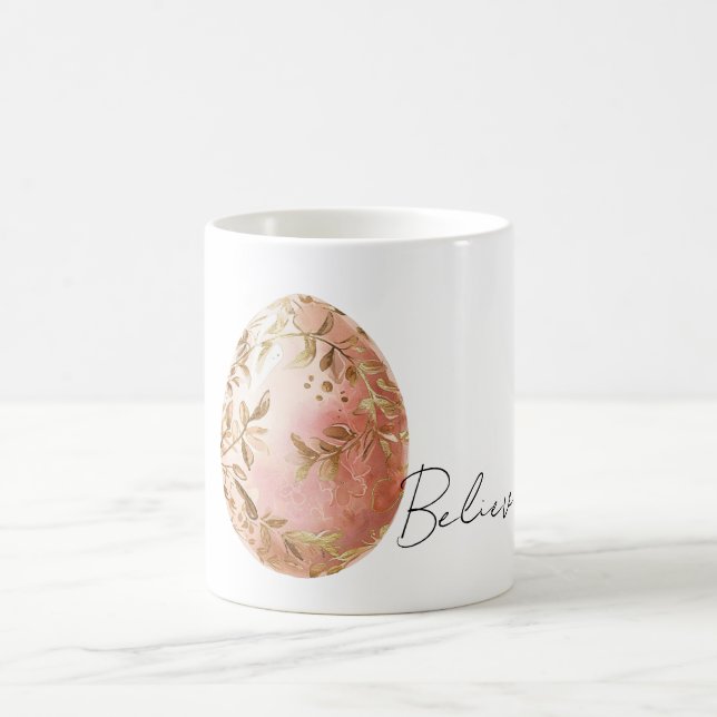 Chic White Gold Leaves Pink Spring Easter Egg  Coffee Mug (Center)