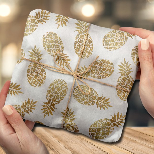 Chic White Gold Pineapples Tropical Tissue Paper (Creator Uploaded)