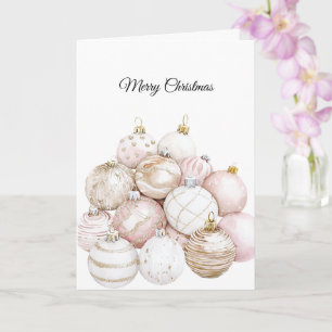 Chic White Gold Pink Christmas Ornaments Card