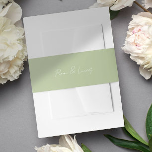 Chic White & Green Couple Script Wedding  Invitation Belly Band