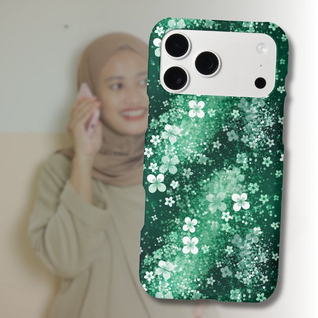 Chic White Green Shamrocks & Dots on Dark Green (Creator Uploaded)