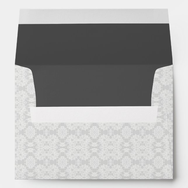 Chic White & Grey Lace Look Invitation Custom Envelope (Back (Bottom))