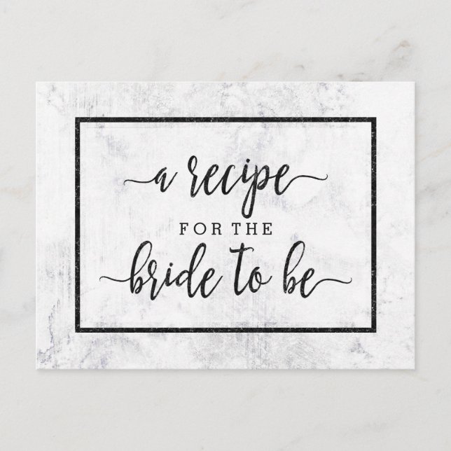 Chic White & Grey Marble Bridal Shower Recipe Card (Front)