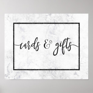 Chic White & Grey Marble Wedding Cards & Gifts Poster