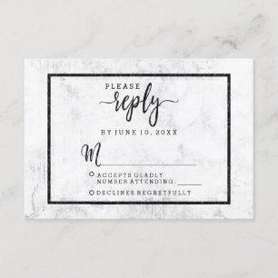 Chic White & Grey Marble Wedding Reply RSVP Card