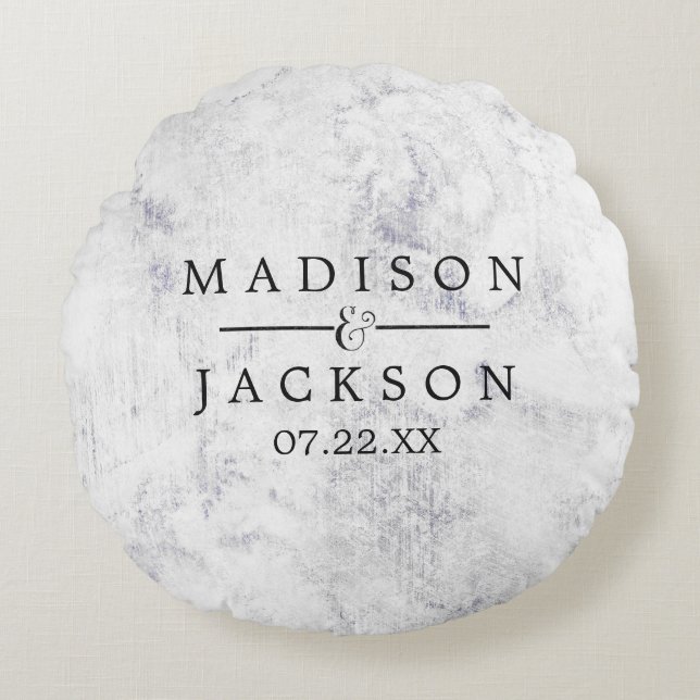 Chic White & Grey Marble Wedding Ring Bearer Round Cushion (Front)