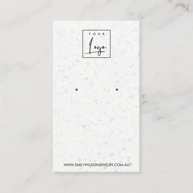 CHIC WHITE GREY TERRAZZO STUD EARRING DISPLAY CARD (Front)
