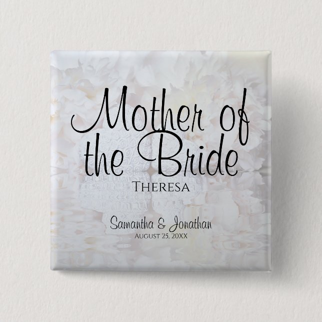 Chic White Hearts and Peonies Mother of the Bride 15 Cm Square Badge (Front)