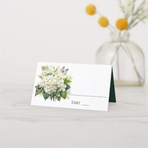 Chic White Hydrangea and Butterfly Wedding Table Place Card