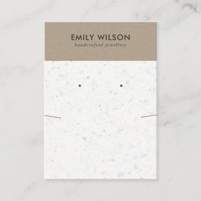 CHIC WHITE KRAFT TERRAZZO NECKLACE EARRING DISPLAY BUSINESS CARD (Front)
