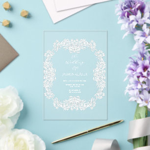 Chic White Lace Vintage Wedding Invitation