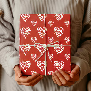 Chic White Leopard Cheetah Heart   Firebrick  Wrapping Paper